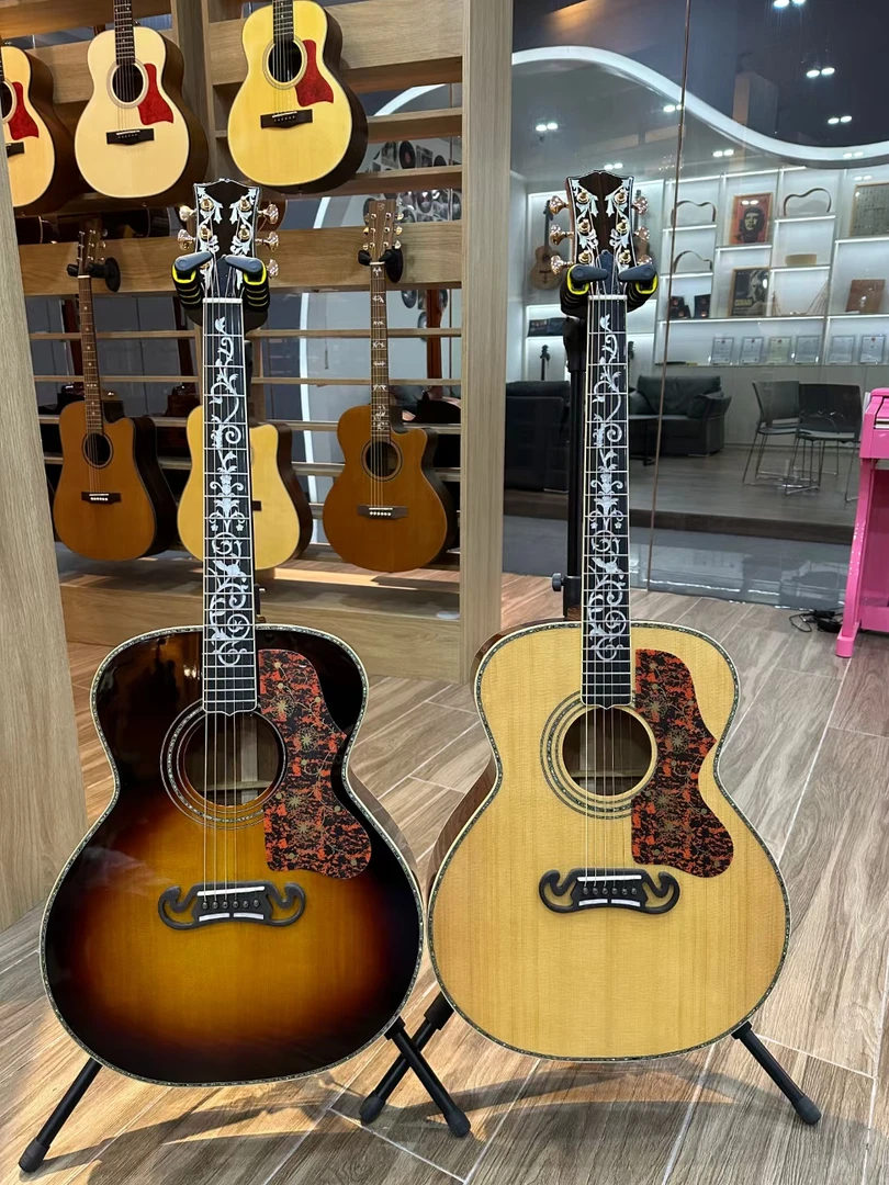 厂家直销sqoe42寸手工全单吉他J200款定制出口款式云桃全单