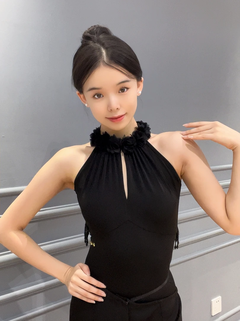 暗夜流沙国标舞上衣显瘦时尚美背性感黑色拉丁舞无袖设计师