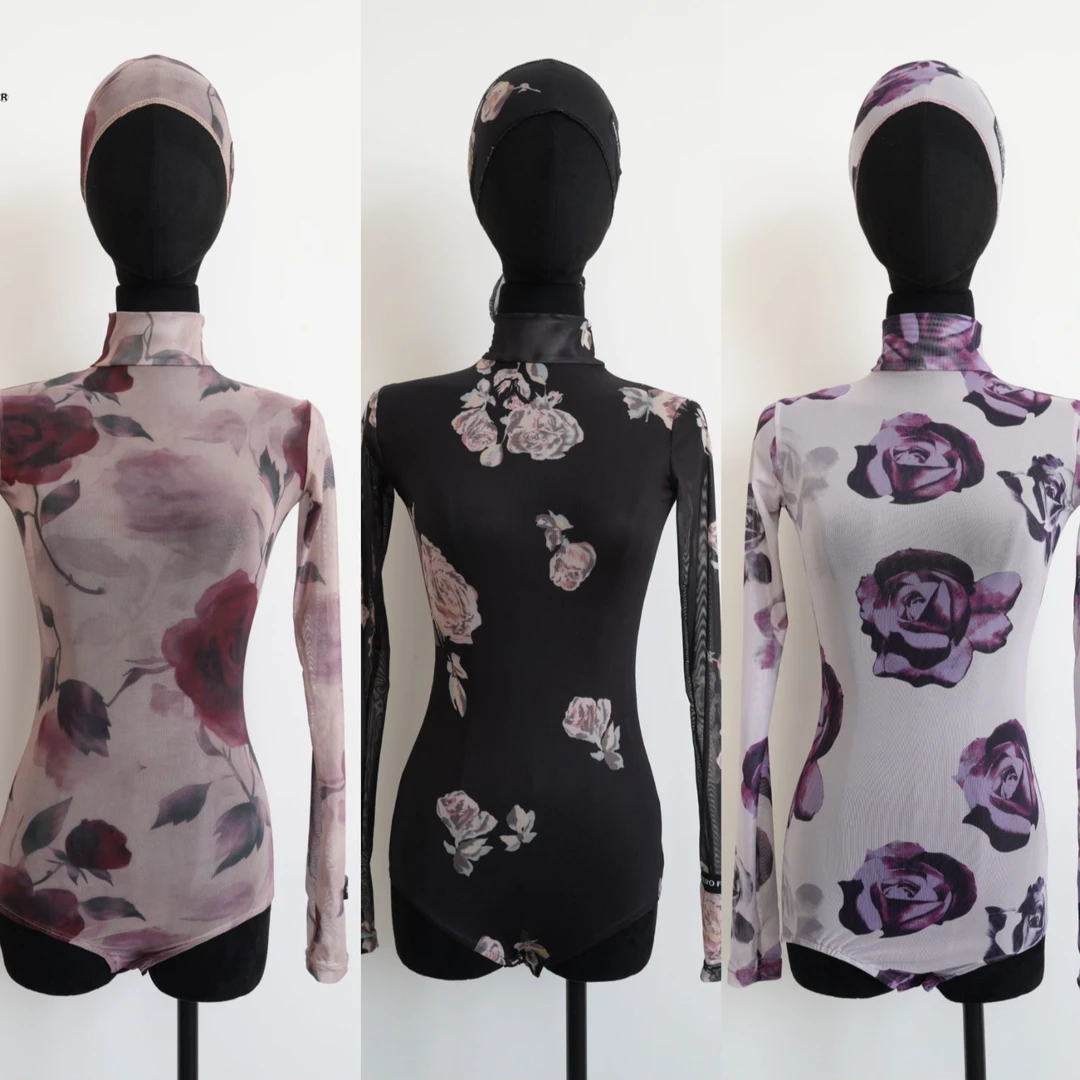 古里丹斯高领长袖网纱舞蹈上衣显瘦复古2024秋冬