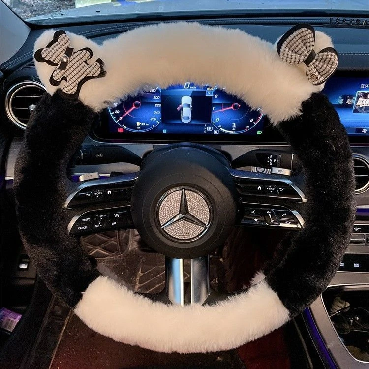 保暖恐龙把套男女可爱卡通车獭兔毛防滑汽车方向盘套冬季冬天通用