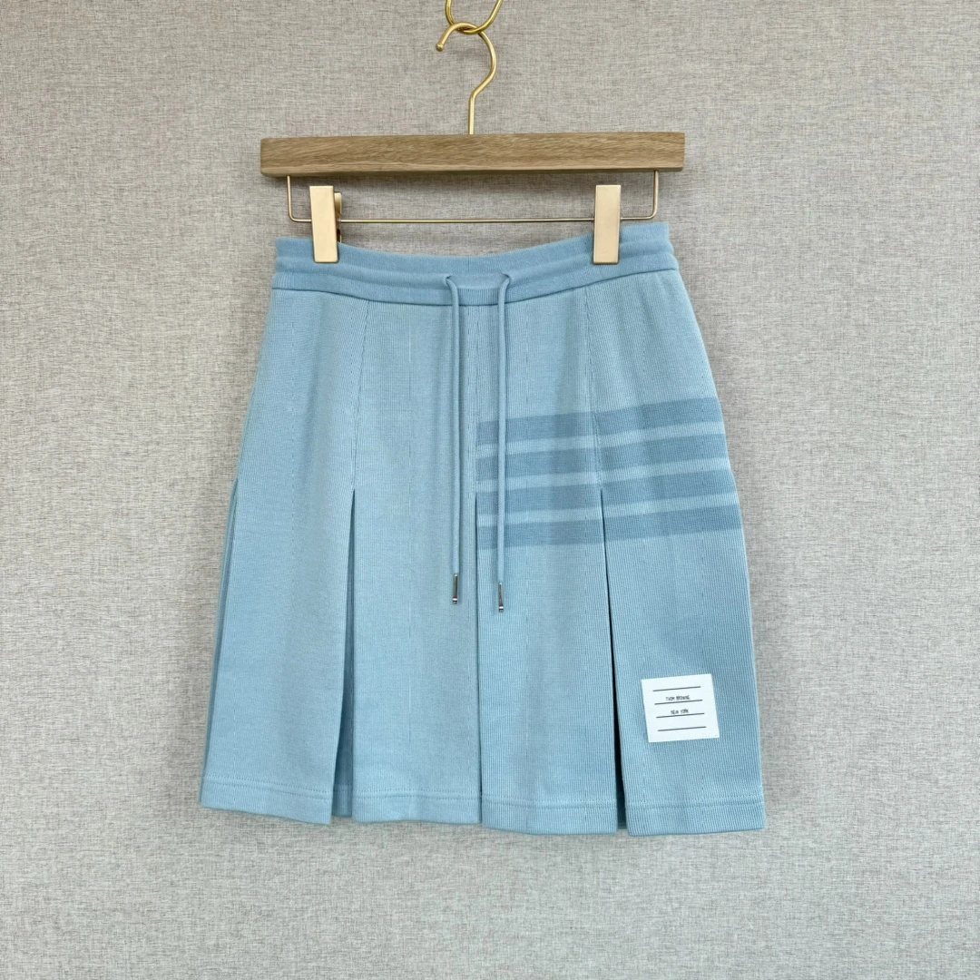 全新未使用 THOMBROWNE 24款女士系带蓝色条纹短裙 WSH10033