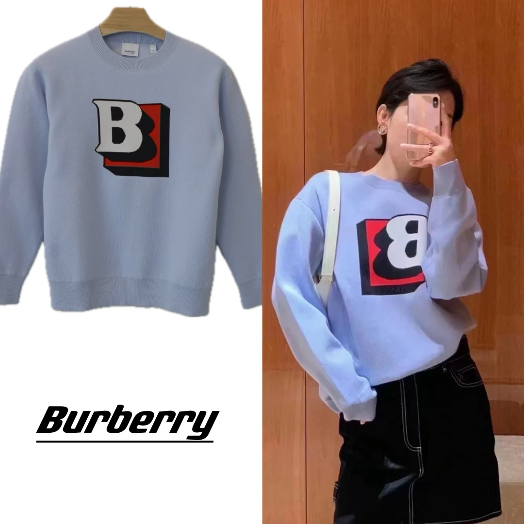 全新未使用 BURBERRY/博柏利 Burberry 女士浅蓝色针织衫wkn20058