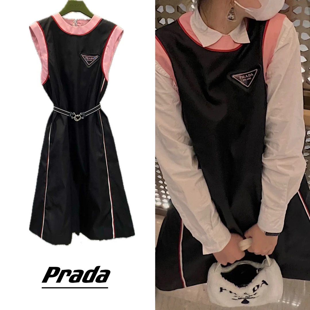 全新未使用 Prada/普拉达 Prada 女士黑粉无袖连衣裙 WDR30027