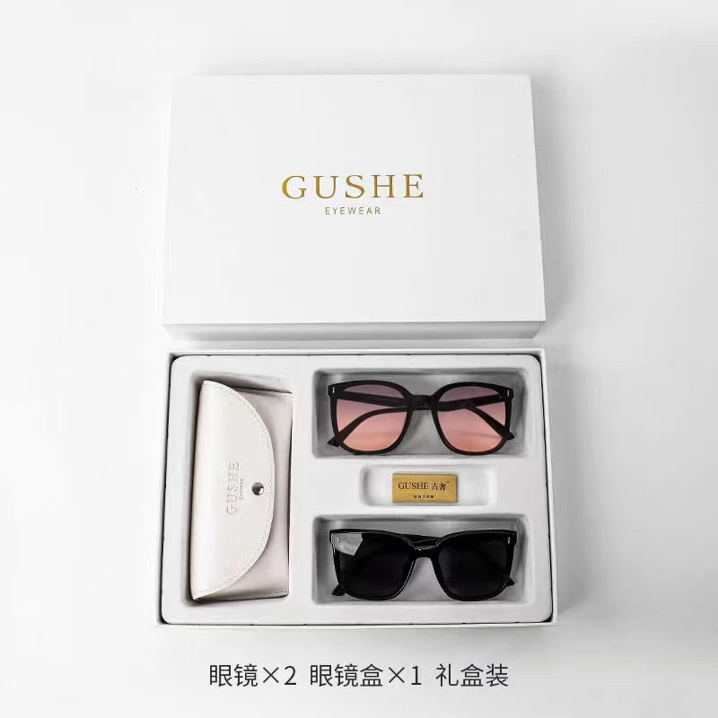 古奢太阳镜男女同款茶色潮流眼镜防紫外线复古礼盒装墨镜套盒6060