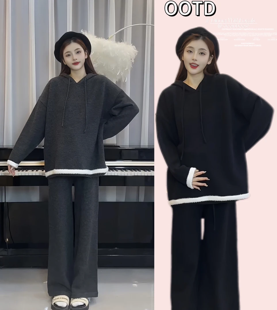 【嗒嗒】孕妇套装秋冬2024款加厚宽松外穿上衣+运动裤子两件套冬季