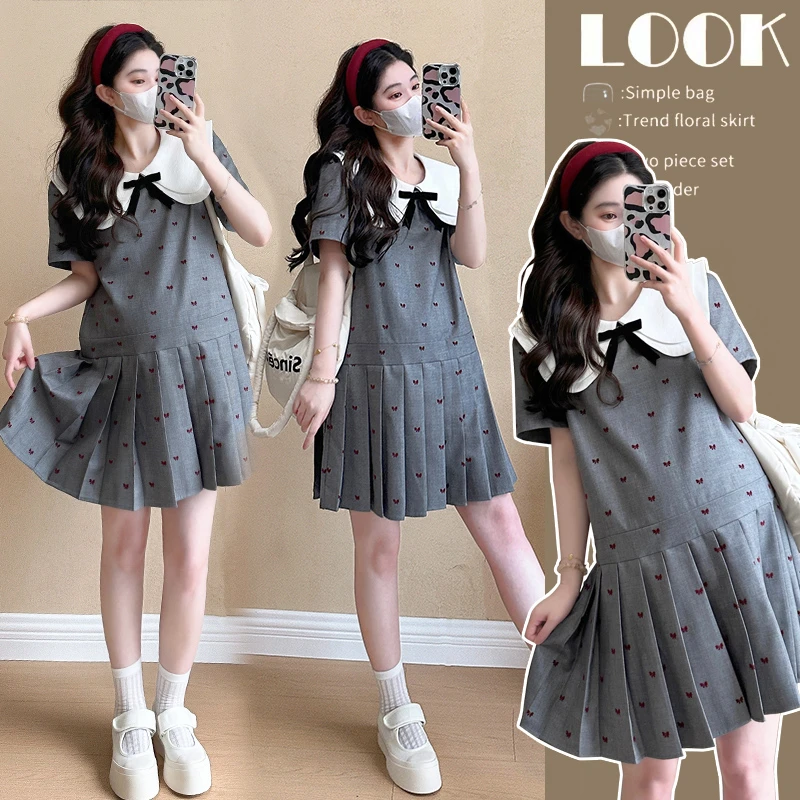 【嗒嗒】小个子孕妇装夏季显瘦宽松娃娃领学院风孕期连衣裙宽松