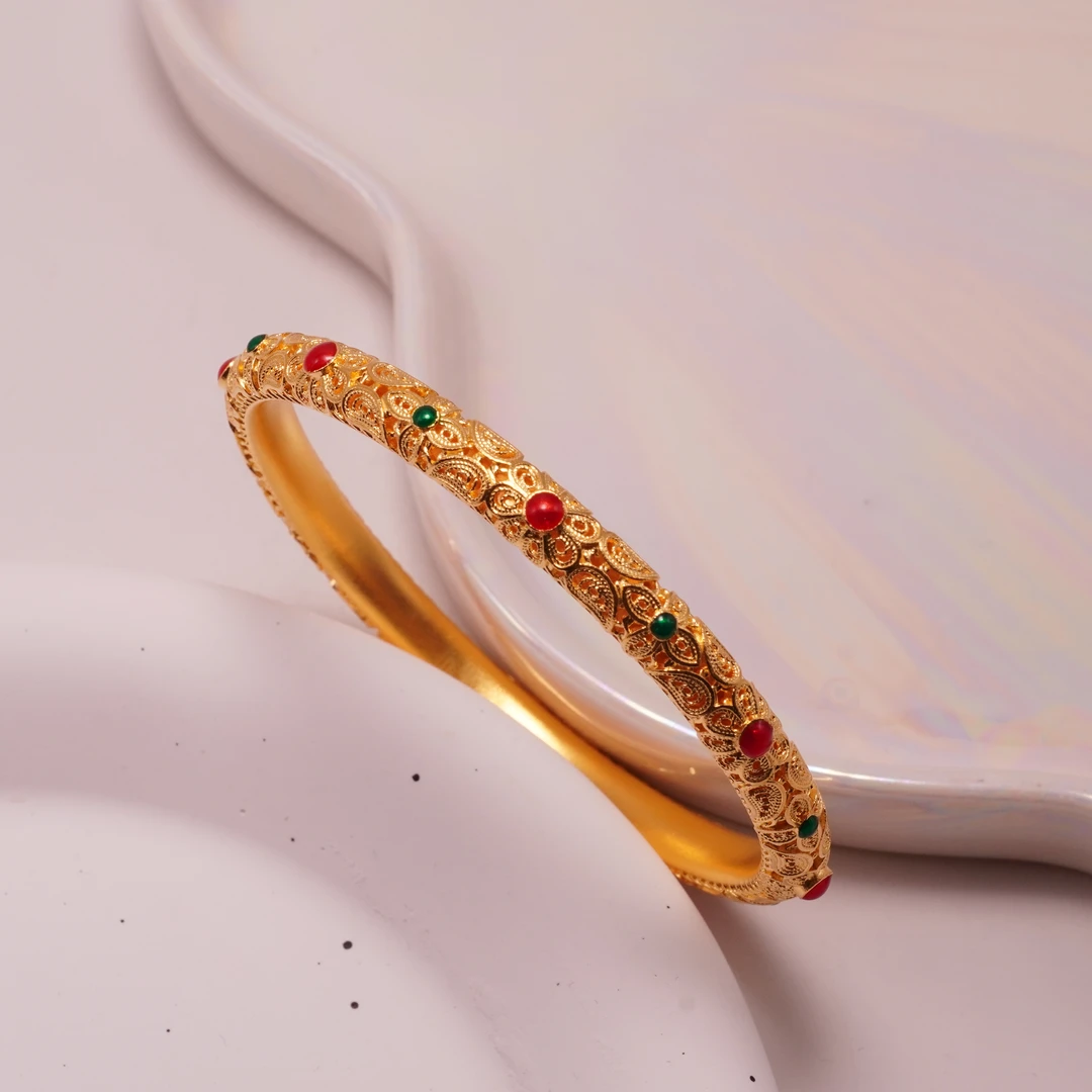 足银珐琅手镯 珐琅花丝细皇后手镯时尚百搭