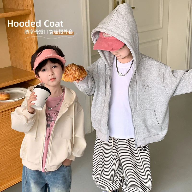 男童外套春秋纯色时尚洋气潮韩版儿童卫衣2024新款宝宝童装37231