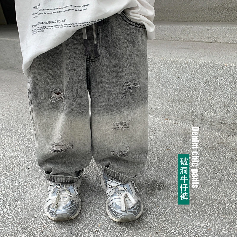 43588 日系渐变破洞牛仔裤