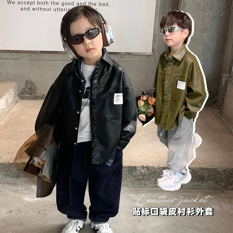 36935贴标口袋皮衬衫外套