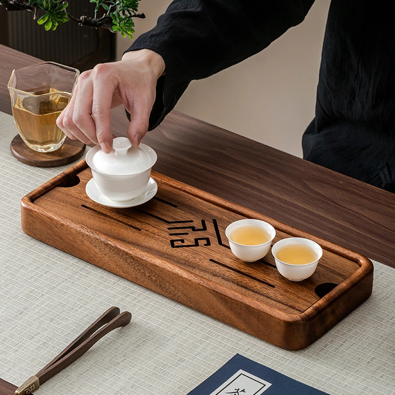胡桃木实木茶盘家用干泡盘可排水茶托盘茶具泡台储水式干泡台茶盘