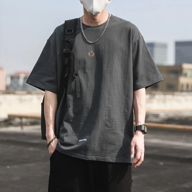 重磅纯棉新款夏季短袖潮牌美式复古纯棉情侣装圆领宽松半袖T恤男
