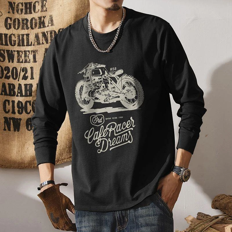 上衣小众2024t纯棉新款束口打底恤衫重磅ins男生高街长袖潮流秋冬