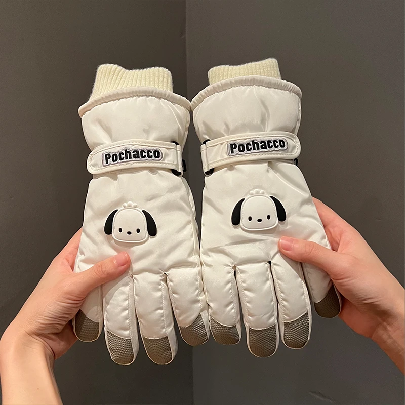 新款滑雪手套女士秋冬天加厚绒棉骑电车防风保暖正版卡通可爱触屏