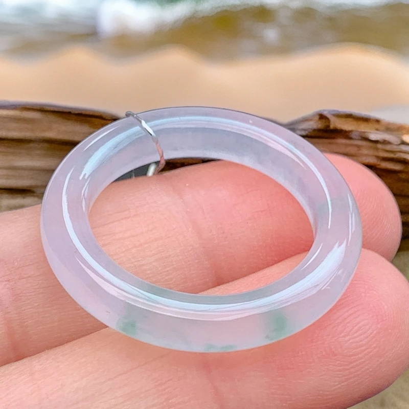 天然翡翠A货冰飘花戒指戒圈20-21号内径19.2mm通透高冰种起胶