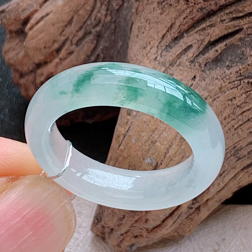 天然翡翠A货冰飘花戒指16-17号戒圈内径17.7mm冰透细腻灵动精美