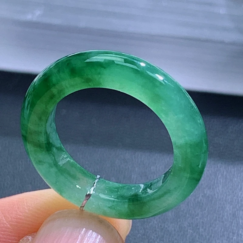 天然翡A货冰飘绿戒圈戒指10号内径15.4mm满绿指环精美时尚冰绿