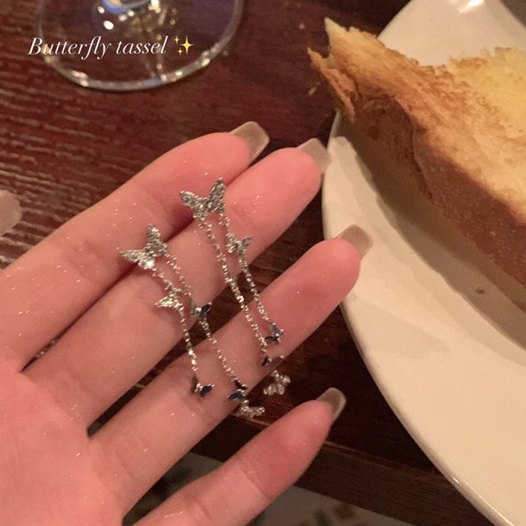 铜合金耳饰 AL4649 韩系清冷蝴蝶独特流苏长款耳环设计高级