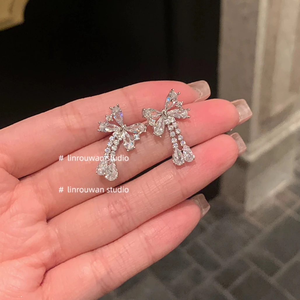 铜合金耳饰 AL4720 蝴蝶结流苏精致耳环轻奢气质高级感百搭少女