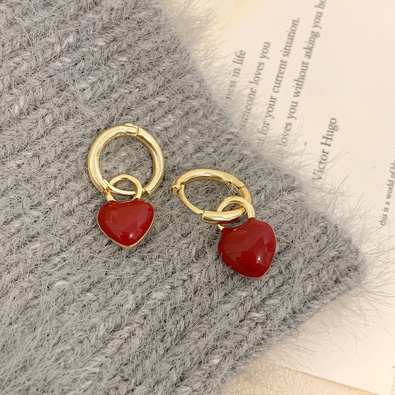 铜合金耳饰 AL5705新年红色爱心耳环气质时尚百搭复古法式小众ins