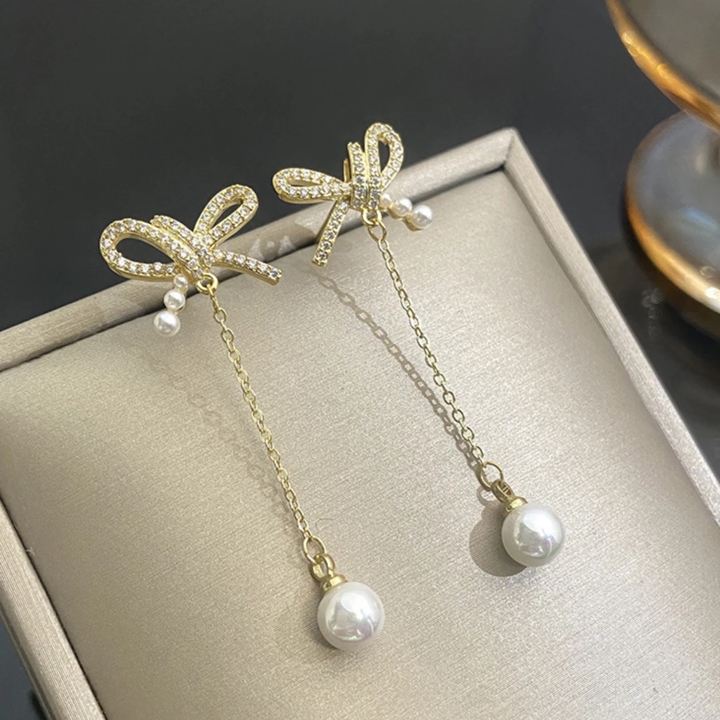 铜合金耳饰 AL5026蝴蝶结长款流苏耳环气质甜美百搭网红轻奢时尚