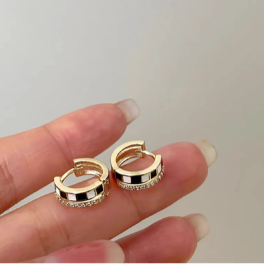 铜合金耳饰 AL1372 棋盘格耳圈耳环时尚百搭小众设计感轻奢高耳扣