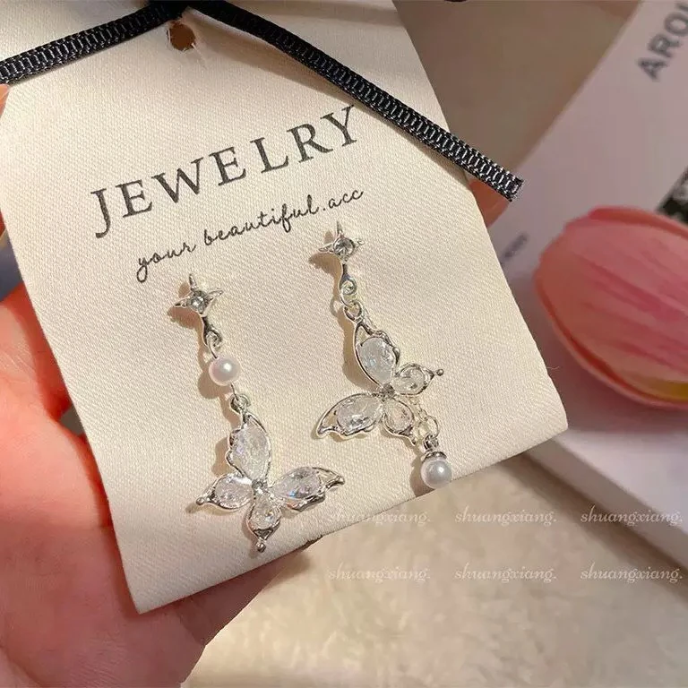 合金耳饰 AL5640 不对称蝴蝶流苏耳钉轻奢高级感耳环时尚气质百搭