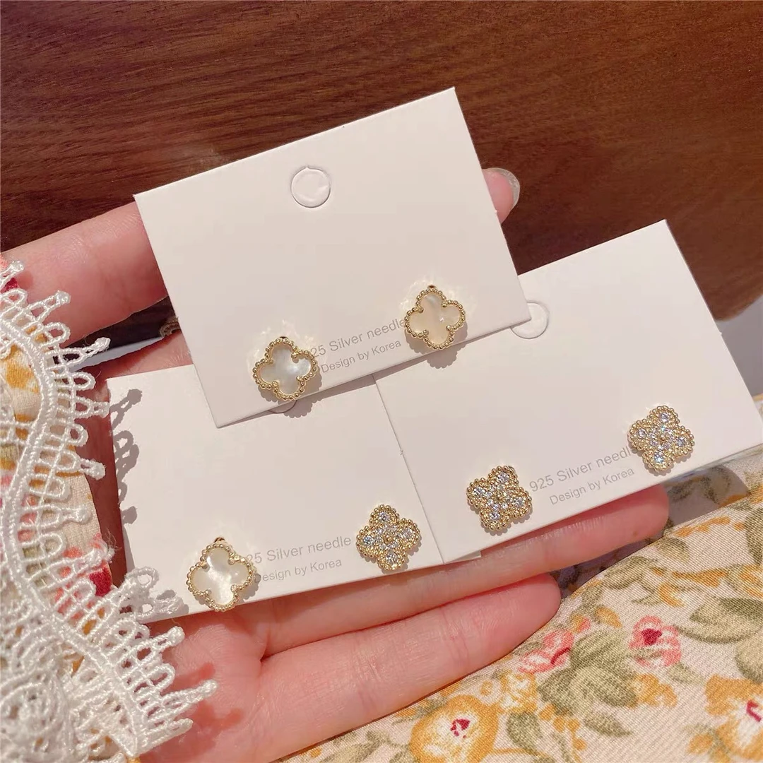 铜合金耳饰 AL3994 四叶草耳钉女气质网红贝壳气质耳环套装时尚