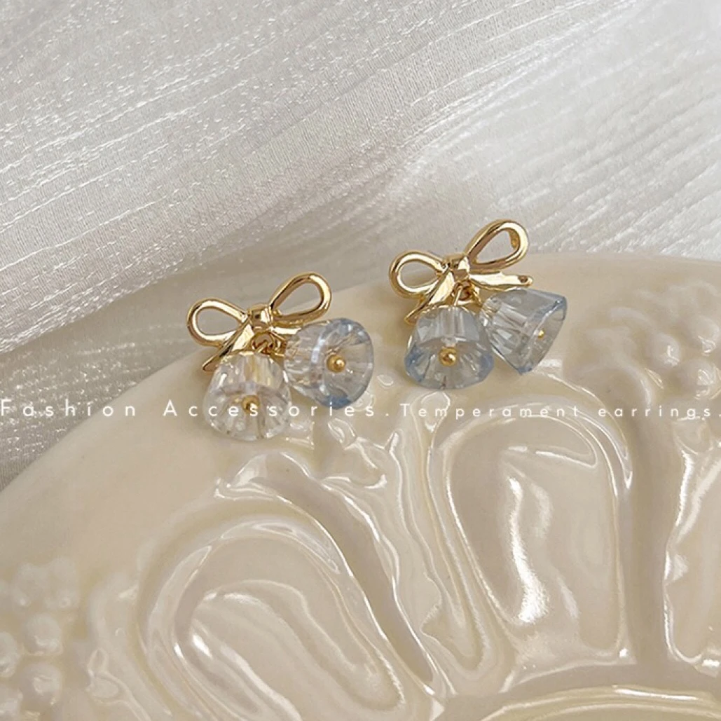 铜合金耳饰 AL4593 「许愿池少女」简约百搭蝴蝶结铃铛甜美耳环