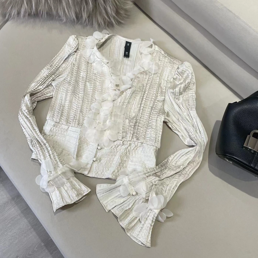 2024娜姐欧货精选新款蕾丝小香风气质长袖白色时尚休闲百搭 88042