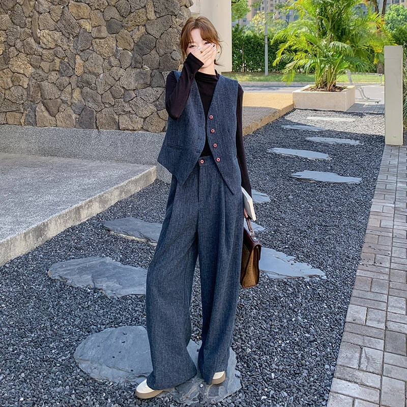 高级感老钱风马甲套装女2025年春秋新款休闲气质宽松阔腿裤两件套