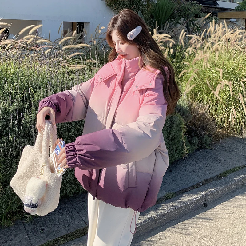 超好看渐变色短款羽绒服女冬2024新款设计感洋气保暖90白鸭绒外套