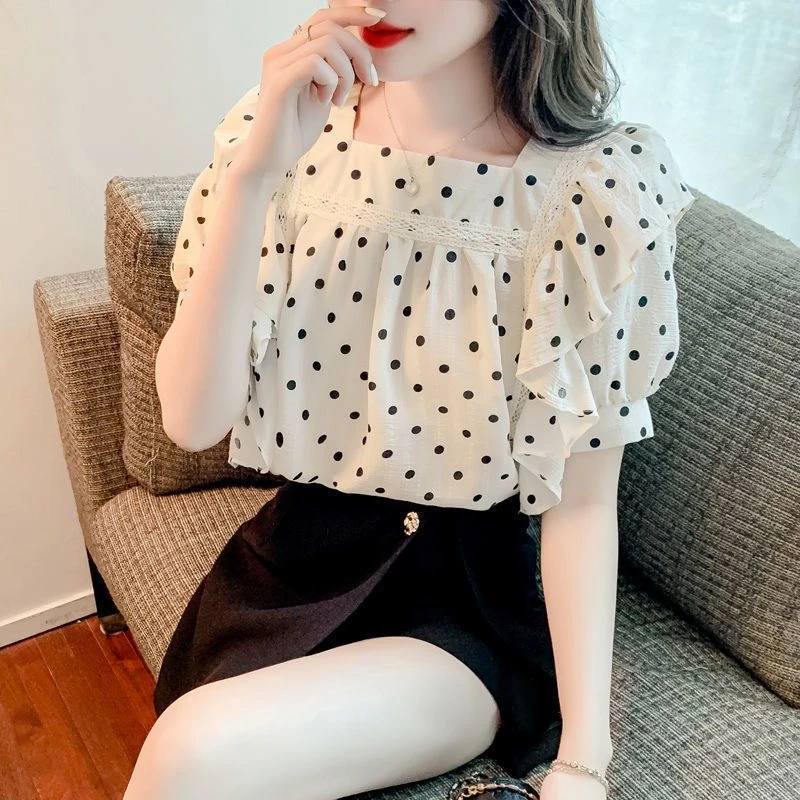 韩版波点上衣显瘦气质洋气夏季小衫雪纺衫