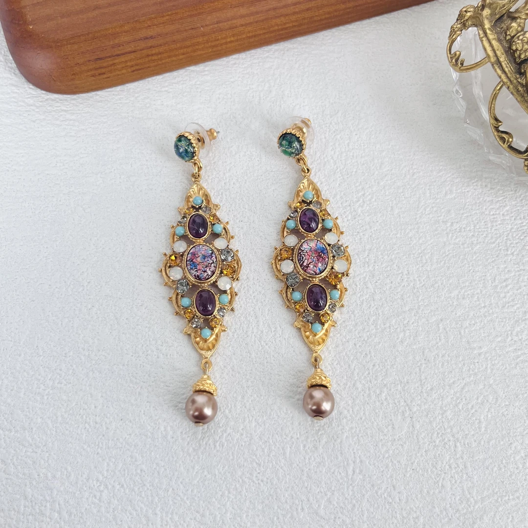 合金玻璃耳饰 ben 彩色小扫肩紫色