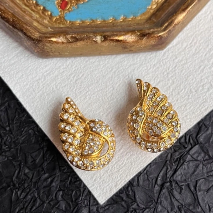 合金仿水晶耳饰 中古JR天使莱茵耳夹