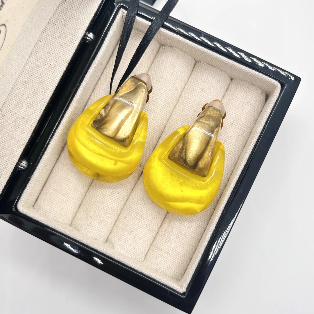 合金树脂耳饰 「Lily中古」DM亮黄耳夹