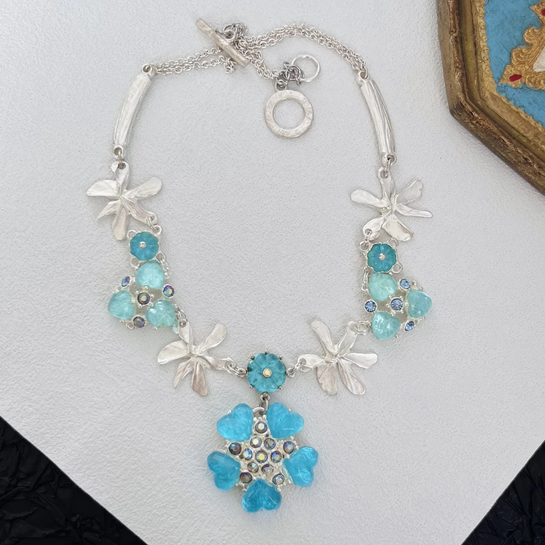 合金项链 VTG 法产蓝花花果冻项链