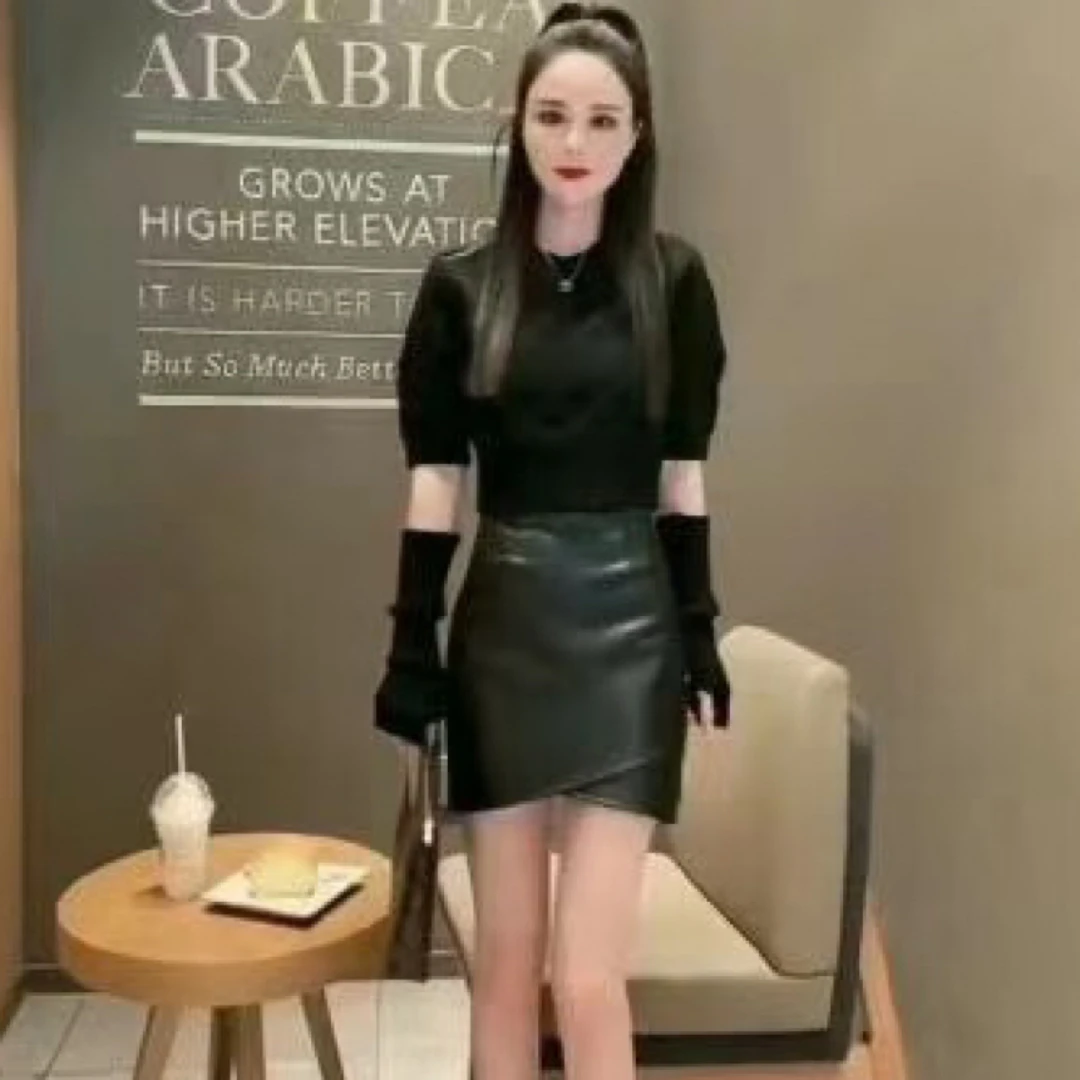 可可家胖依范显瘦气质网红包臀皮裙半身裙6316