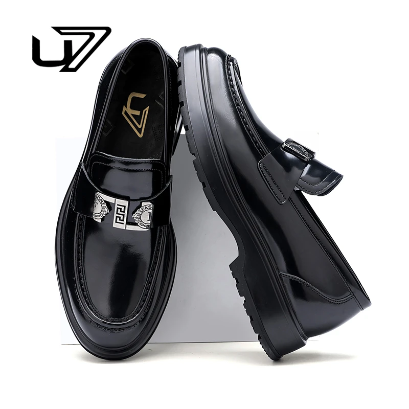 U7品牌男鞋真皮皮鞋2025新款高档一脚蹬男士商务休闲皮鞋