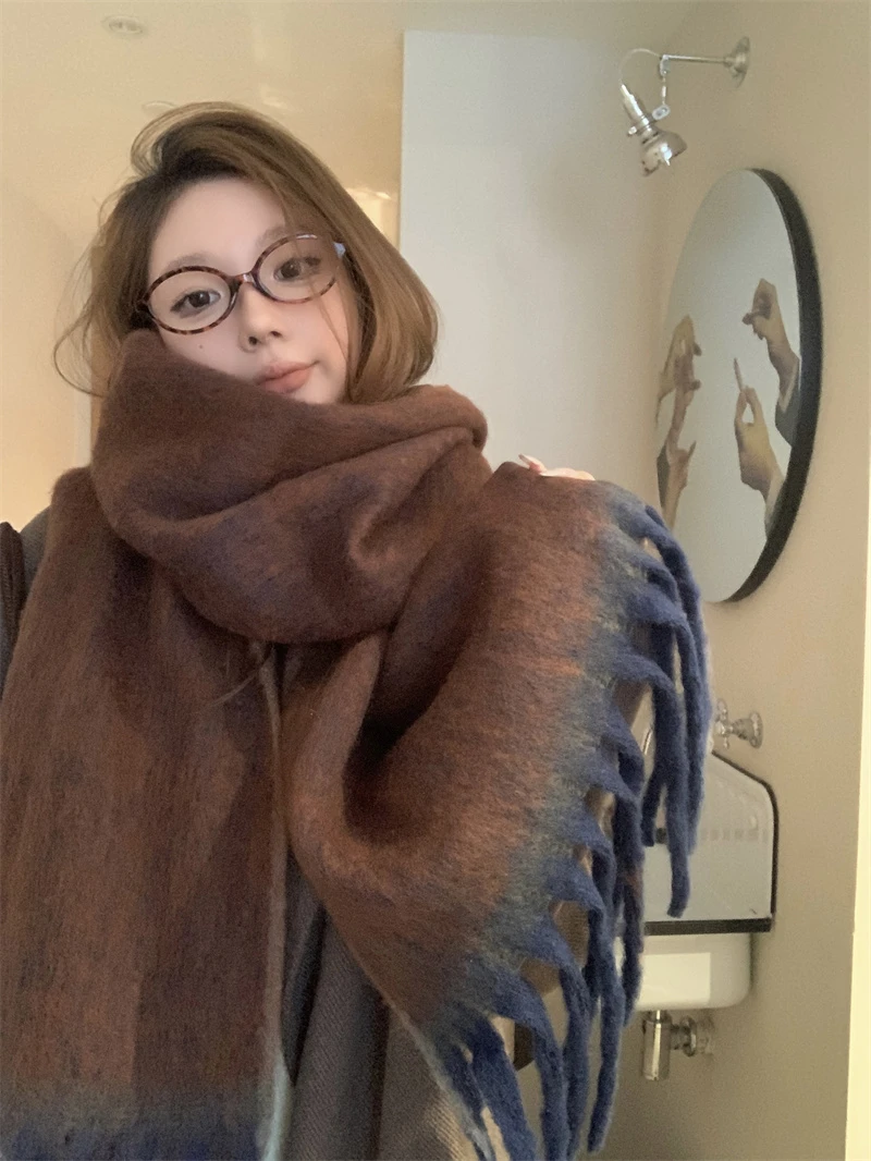 美拉德色渐变色围巾女秋冬季保暖韩版ins百搭新款围脖情侣加厚