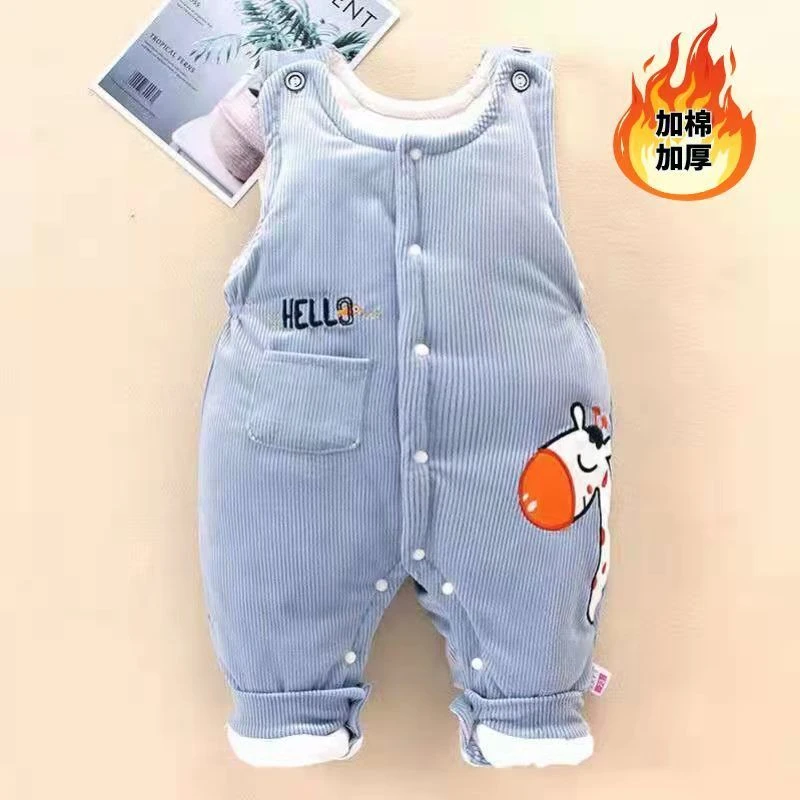 婴儿灯芯绒背带裤秋冬季外穿男女宝宝儿童保暖连体裤夹棉加厚洋气