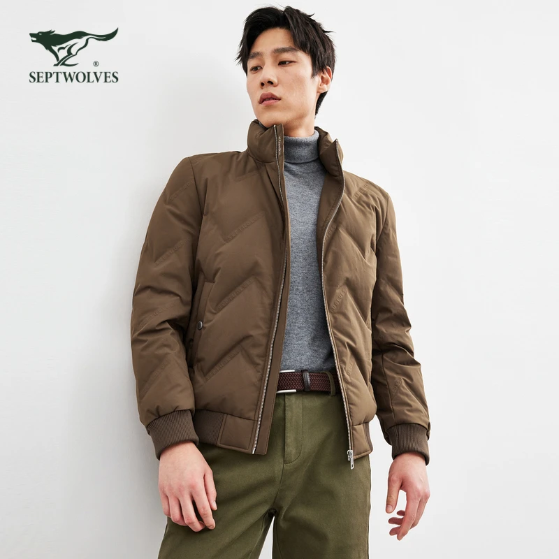 七匹狼官方冬季保暖立领菱形压胶厚羽绒服新款羽绒服男装外套8604