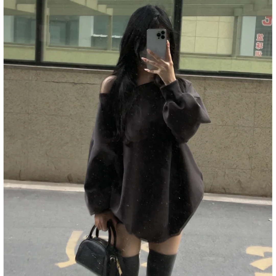 【漏肩卫衣2.0】高级oversize幂式穿搭显瘦显腿长设计感早秋款卫衣