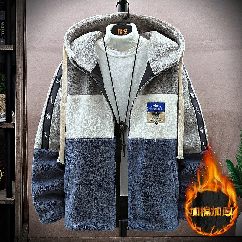 秋冬季羊羔毛绒外套男潮流帅气初中男生学生加厚保暖颗粒绒棉衣男