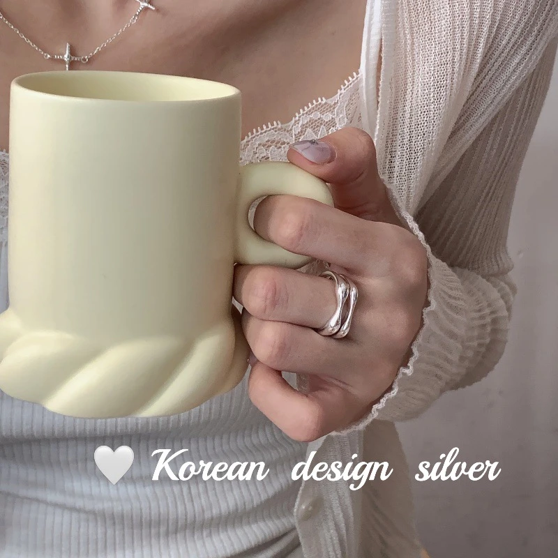 925银戒指 小众设计 双层光面戒指 日常高级时尚网红气质轻奢