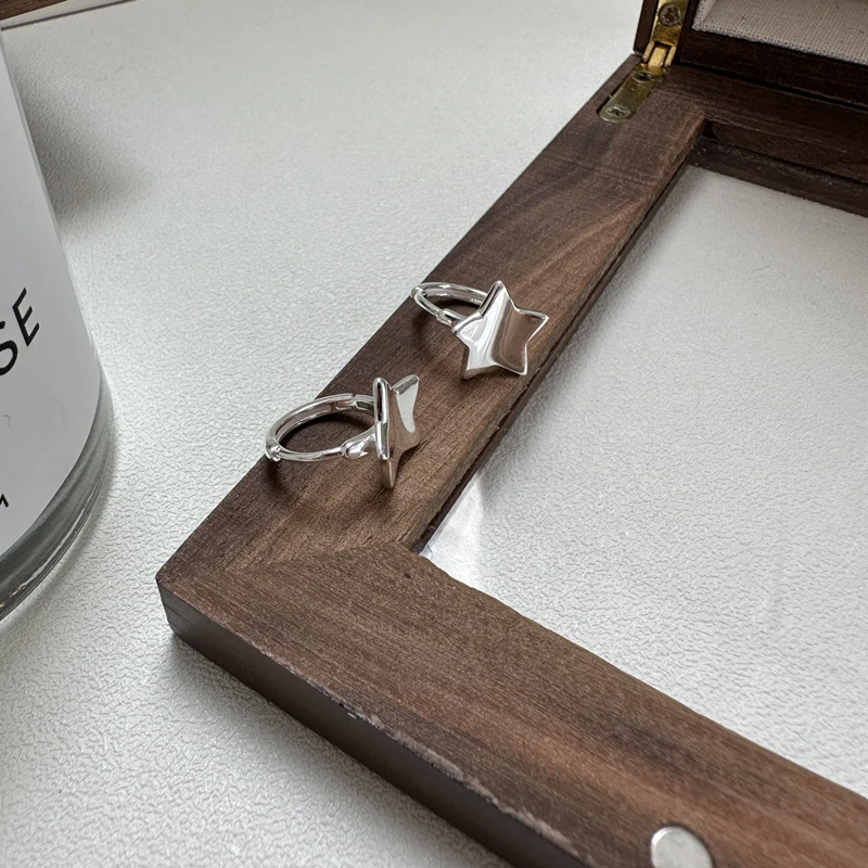 925银耳饰 韩版五角星凹面耳环耳扣气质百搭简约精致个性