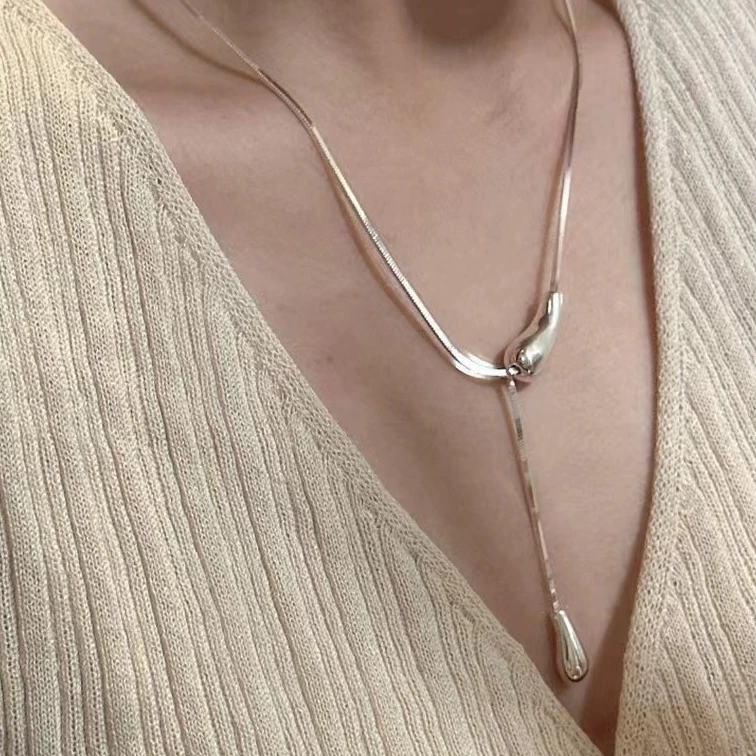 坠链均925银坠链均银坠链均小众水滴银饰链子款简约气质百搭项链