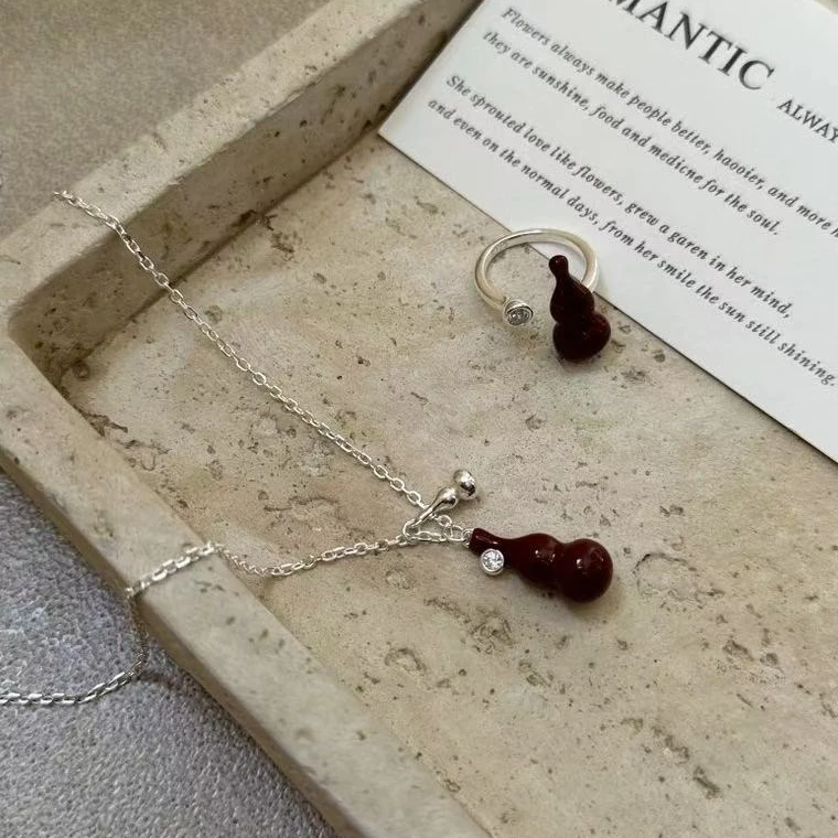 坠链均925银 韩版小众设计感安哥拉红葫芦项链时尚百搭气质精致
