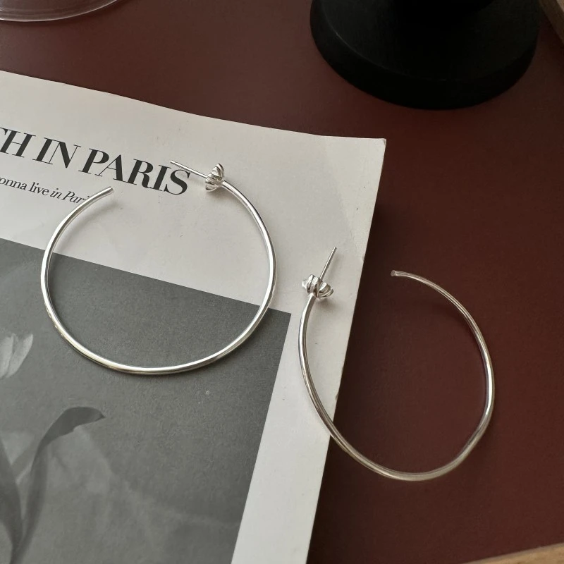 925银耳饰 韩版小众气质感大素圈冷淡风大耳圈耳环韩式风百搭耳钉
