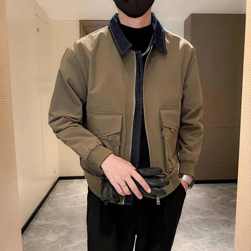 冠欧奥斯 外套男春秋季新款修身痞帅风短款拼接牛仔上衣夹克男